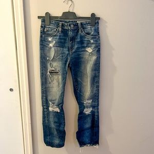 AG Isabelle high rise straight leg crop, altered in length, distressed, size 24